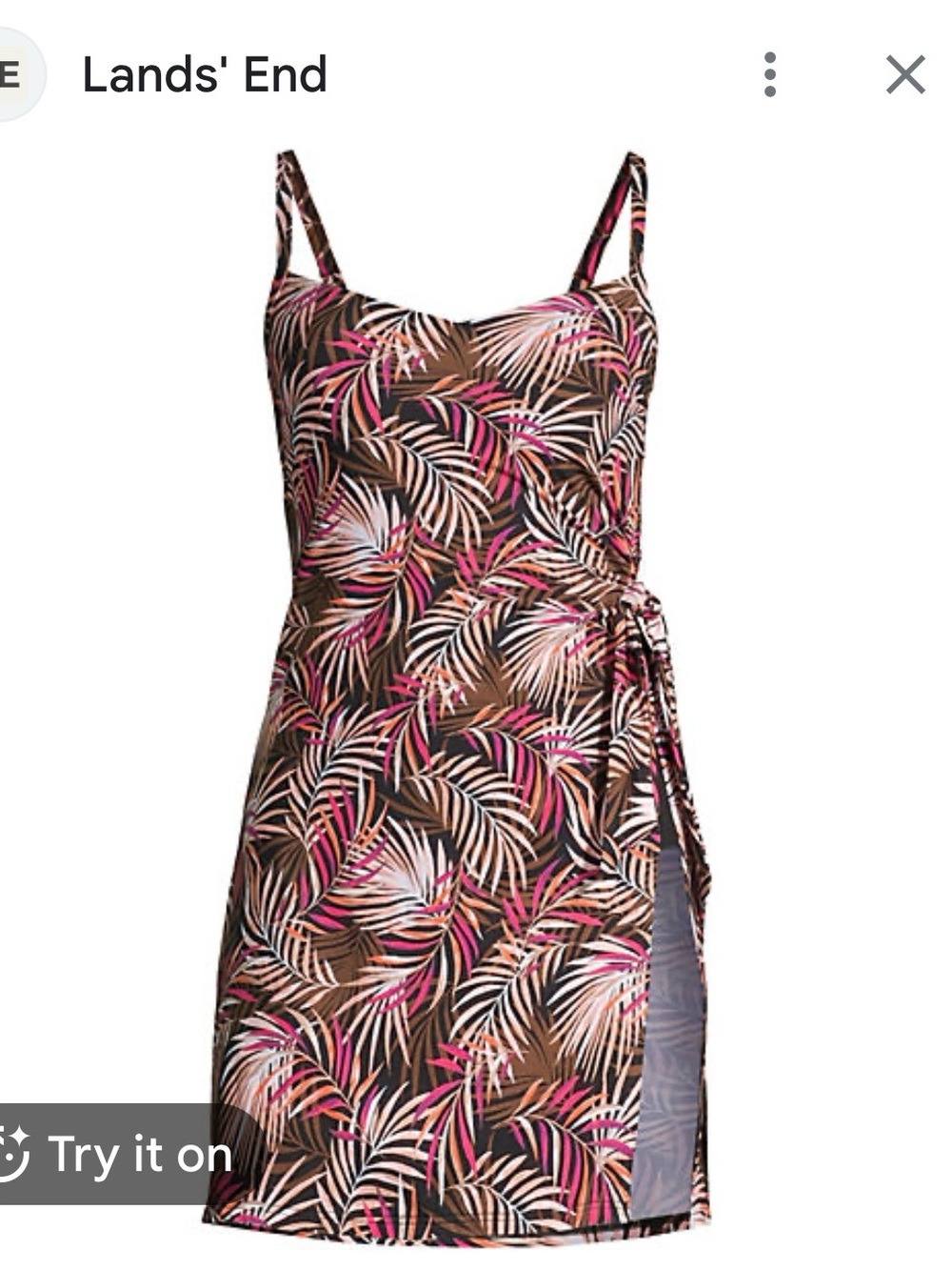Lands' End Women's One Piece Swimsuit - Pink and Black Leaf Print